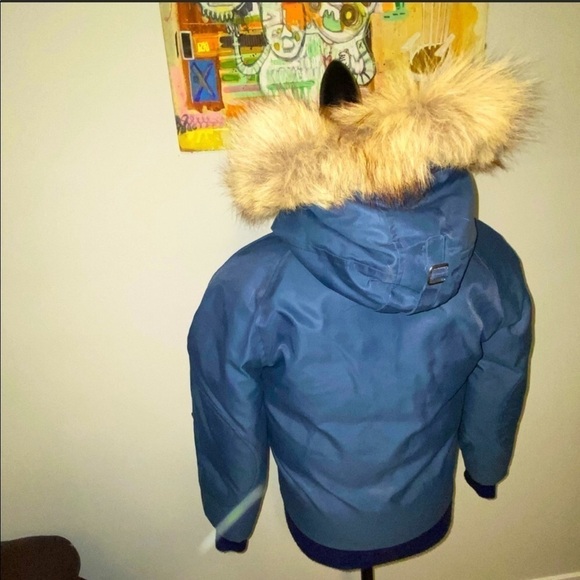 1970’s Canadian Trails Goose Down Coyote Fur Trim Blue Bomber XS / S Vintage - Picture 3 of 16